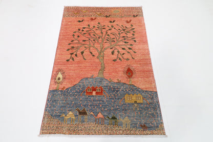 100 x 147 cm | Alfombra Oriental Mamluk Azul Afgano Anudada a Mano Lana Teñida con Tintes Vegetales
