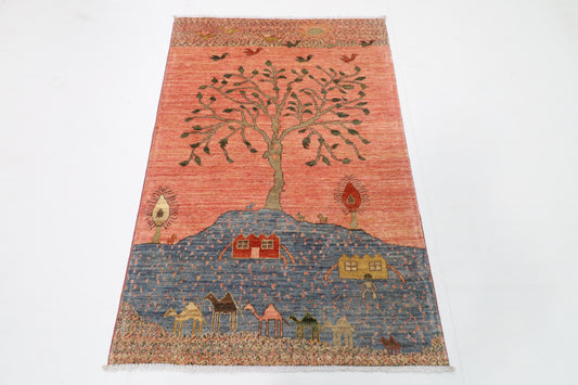 100 x 151 cm | Landscaper Pink Oriental Afghan Hand Knotted Wool carpet