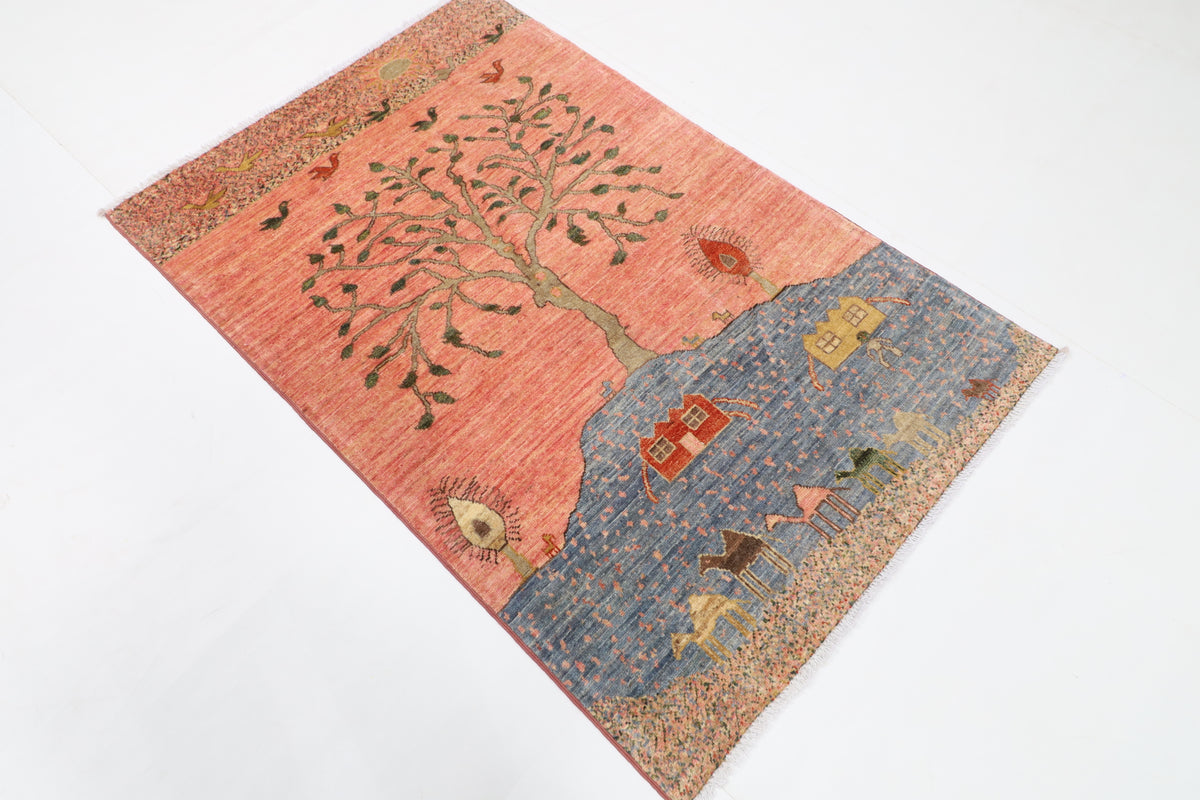 100 x 147 cm | Alfombra Oriental Mamluk Azul Afgano Anudada a Mano Lana Teñida con Tintes Vegetales