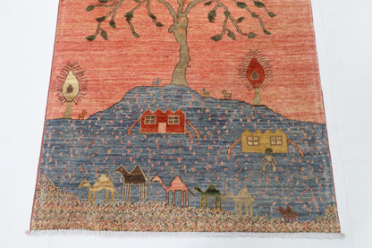100 x 147 cm | Alfombra Oriental Mamluk Azul Afgano Anudada a Mano Lana Teñida con Tintes Vegetales