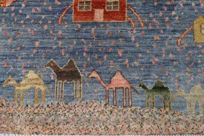 100 x 147 cm | Alfombra Oriental Mamluk Azul Afgano Anudada a Mano Lana Teñida con Tintes Vegetales
