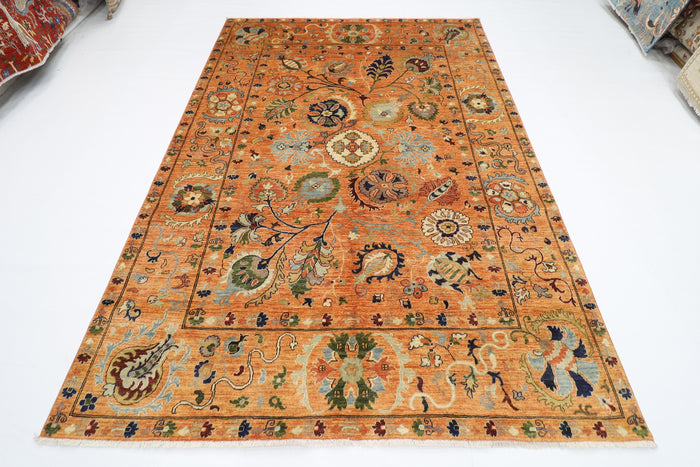 202 x 289 cm | Oriental Suzani Gold Area Rug Afghan Hand Knotted Veg Dye Wool carpet