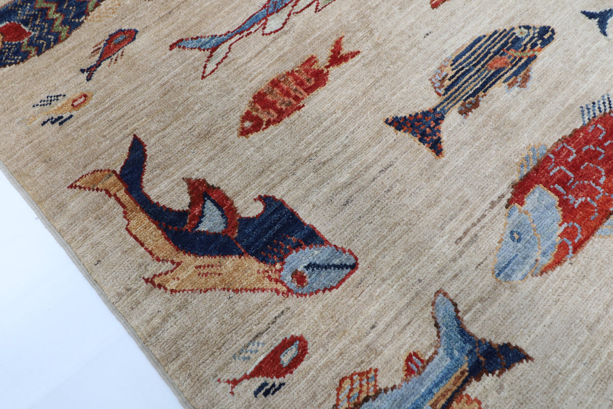 82 x 123 cm | Fish beige Oriental Afghan Hand Knotted Wool carpet
