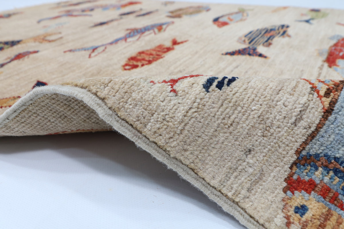 82 x 123 cm | Fish beige Oriental Afghan Hand Knotted Wool carpet