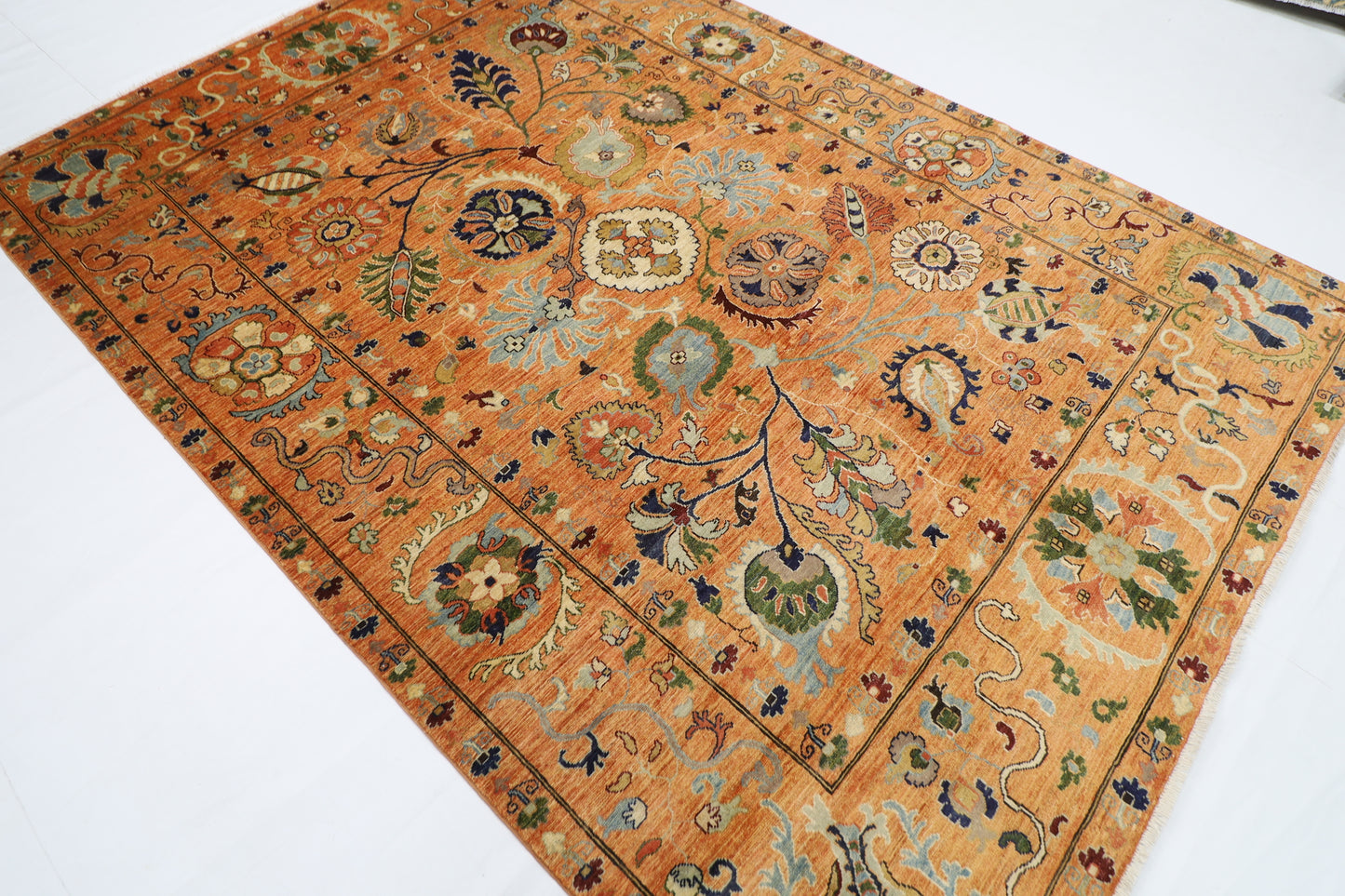 202 x 289 cm | Oriental Suzani Gold Area Rug Afghan Hand Knotted Veg Dye Wool carpet