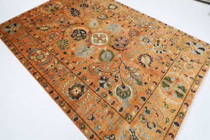 202 x 289 cm | Oriental Suzani Gold Area Rug Afghan Hand Knotted Veg Dye Wool carpet