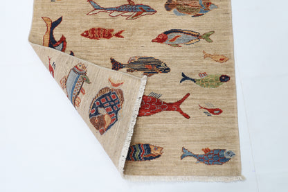 82 x 123 cm | Fish beige Oriental Afghan Hand Knotted Wool carpet