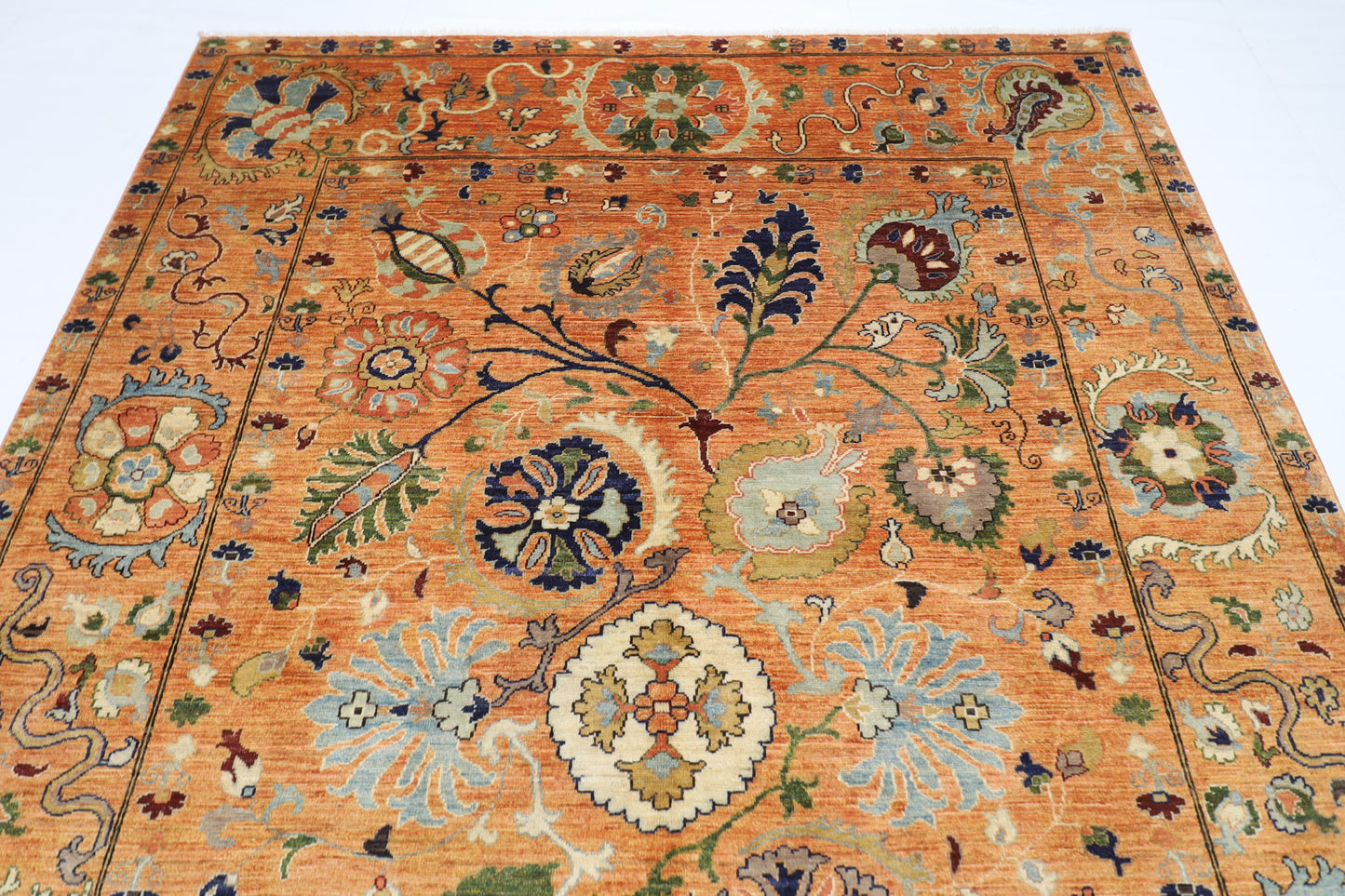 202 x 289 cm | Oriental Suzani Gold Area Rug Afghan Hand Knotted Veg Dye Wool carpet