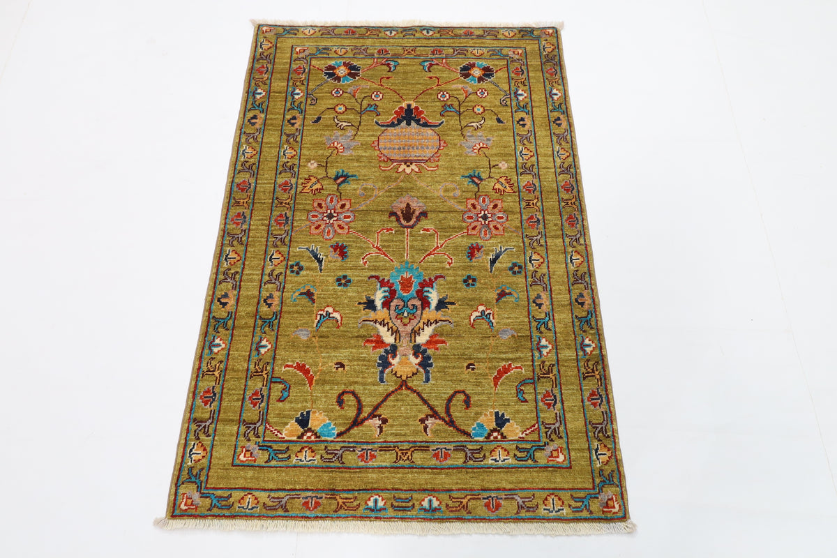 84 x 124 cm | Floral Green Oriental Afghan Hand Knotted Wool carpet