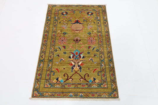 84 x 124 cm | Floral Green Oriental Afghan Hand Knotted Wool carpet