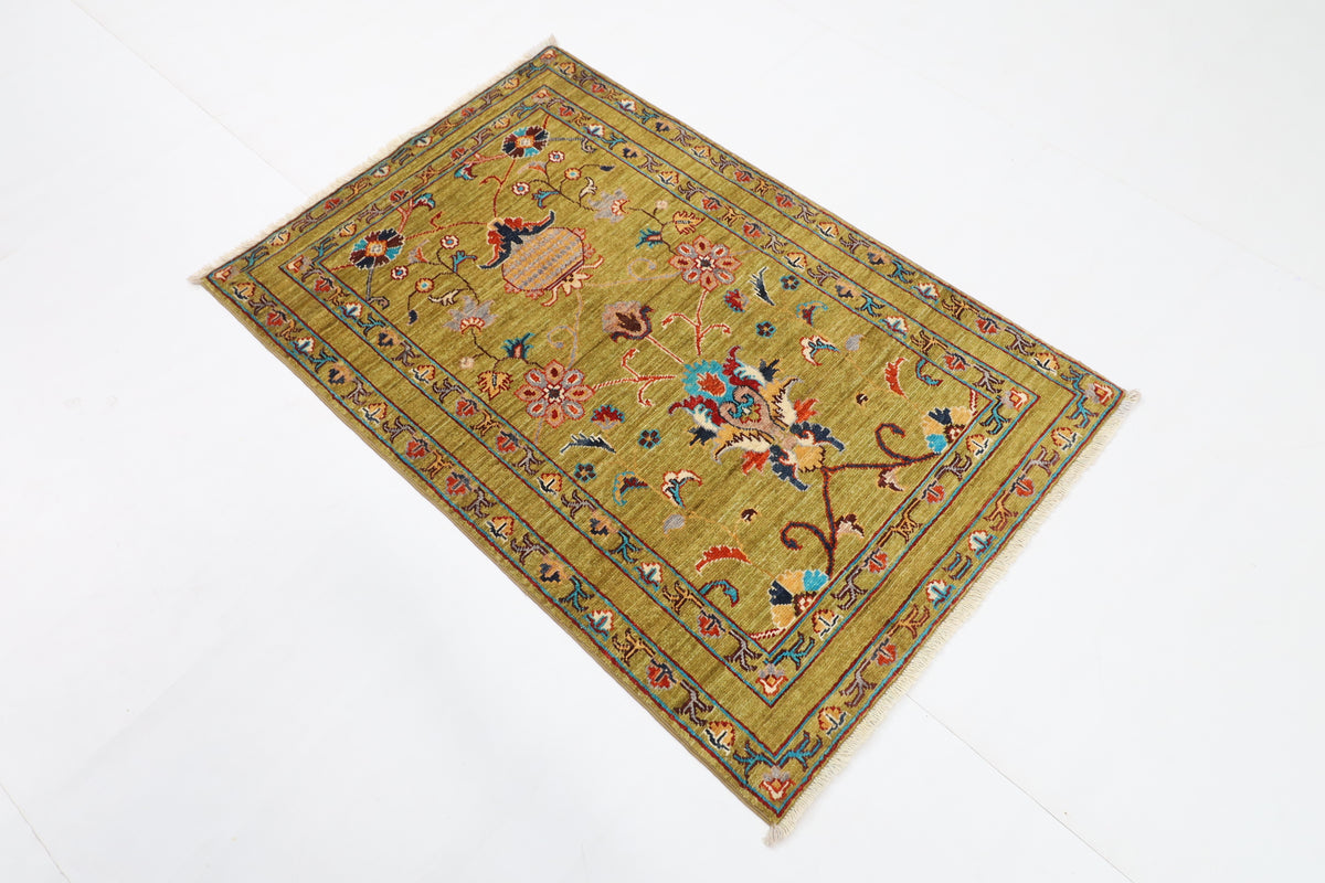 84 x 124 cm | Floral Green Oriental Afghan Hand Knotted Wool carpet