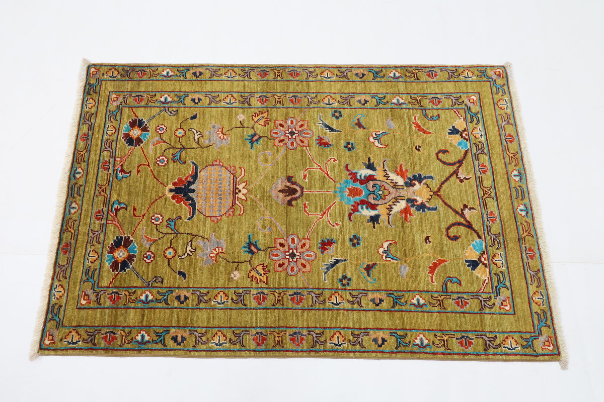 84 x 124 cm | Floral Green Oriental Afghan Hand Knotted Wool carpet