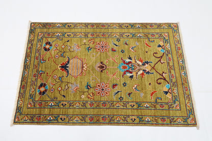 84 x 124 cm | Floral Green Oriental Afghan Hand Knotted Wool carpet