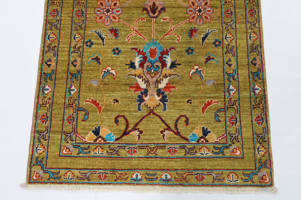 84 x 124 cm | Floral Green Oriental Afghan Hand Knotted Wool carpet