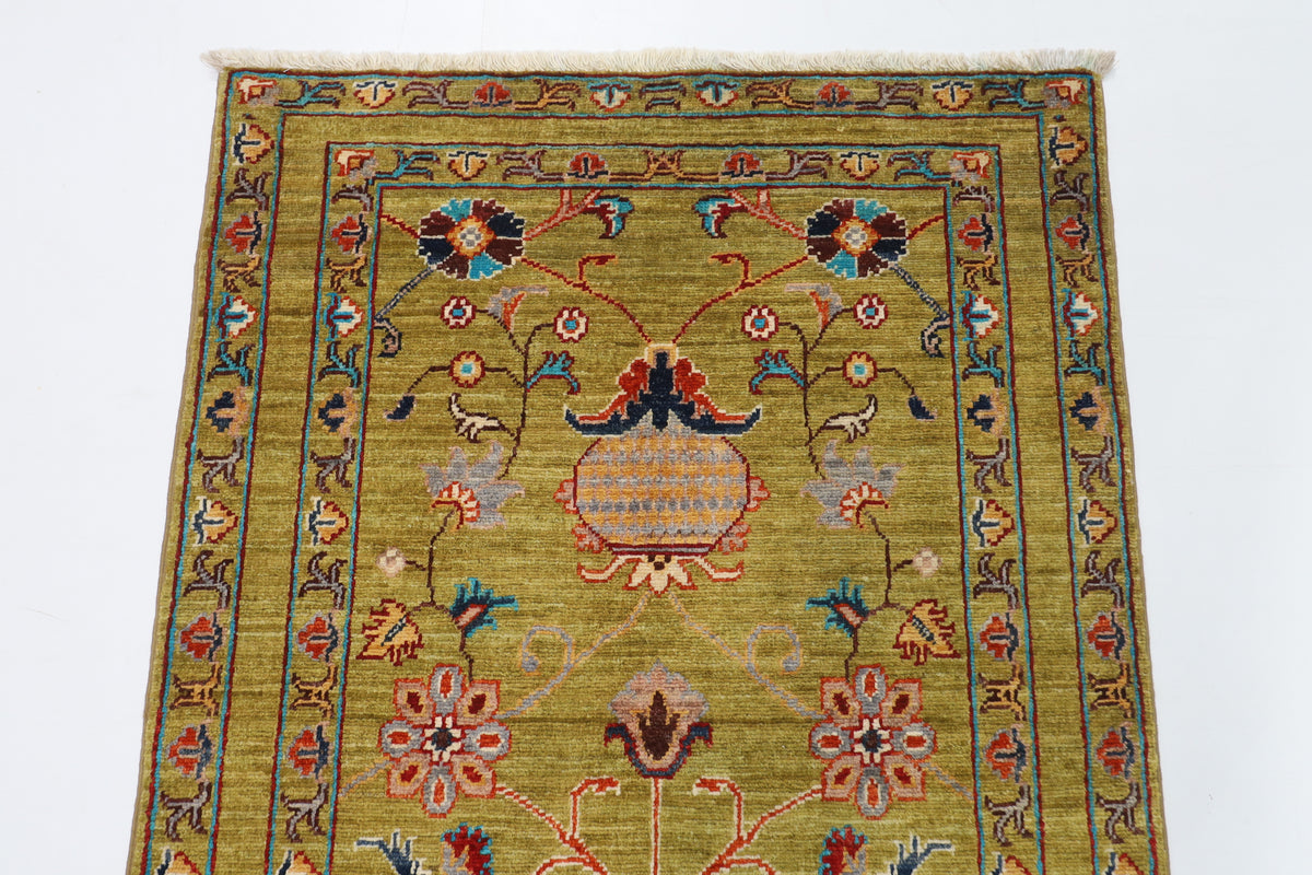 84 x 124 cm | Floral Green Oriental Afghan Hand Knotted Wool carpet