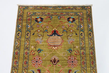 84 x 124 cm | Floral Green Oriental Afghan Hand Knotted Wool carpet