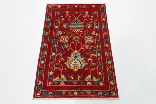 80 x 119 cm | Floral Red Oriental Afghan Hand Knotted Wool carpet