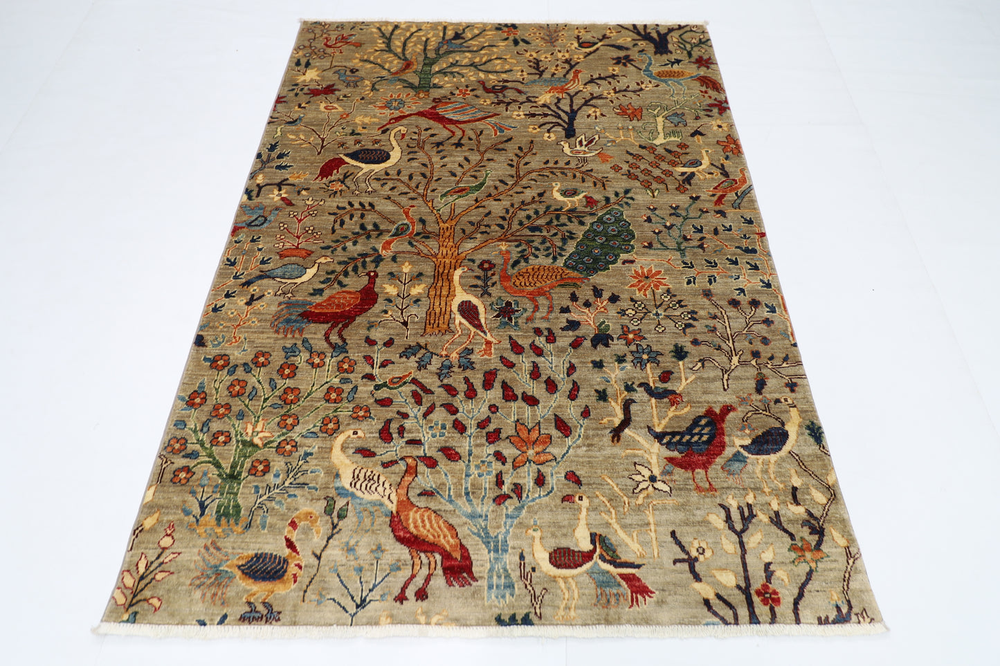148 x 198 cm | Birds Afghan Tribal Hand Knotted Veg Dye Wool carpet