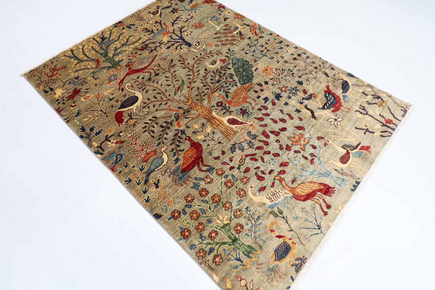 148 x 198 cm | Birds Afghan Tribal Hand Knotted Veg Dye Wool carpet