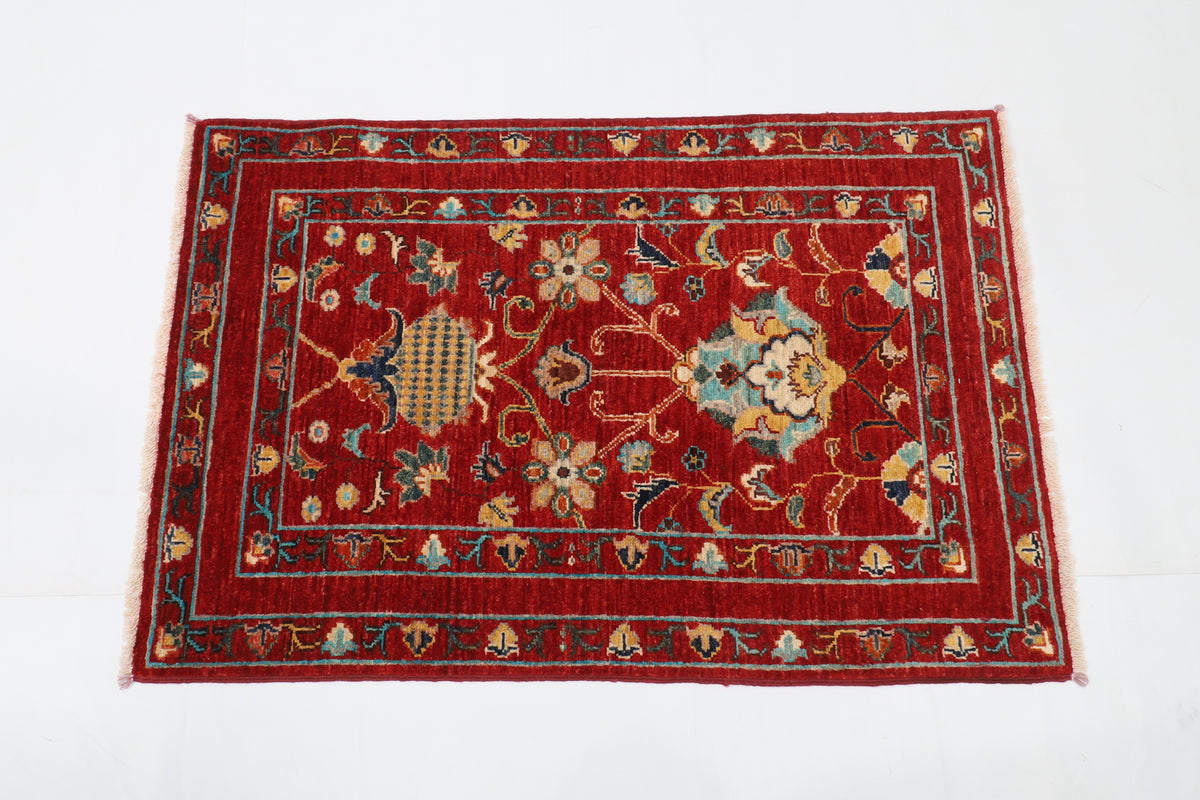80 x 119 cm | Floral Red Oriental Afghan Hand Knotted Wool carpet