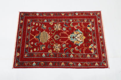 80 x 119 cm | Floral Red Oriental Afghan Hand Knotted Wool carpet