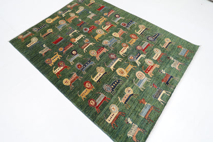 160 x 210 cm | Lion Green Oriental Area Rug Afghan Hand Knotted Veg Dye Wool carpet
