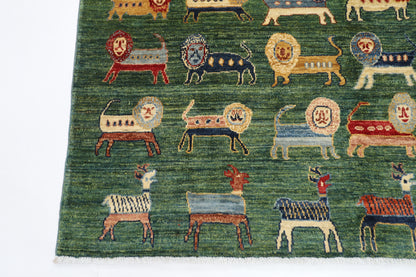 160 x 210 cm | Lion Green Oriental Area Rug Afghan Hand Knotted Veg Dye Wool carpet