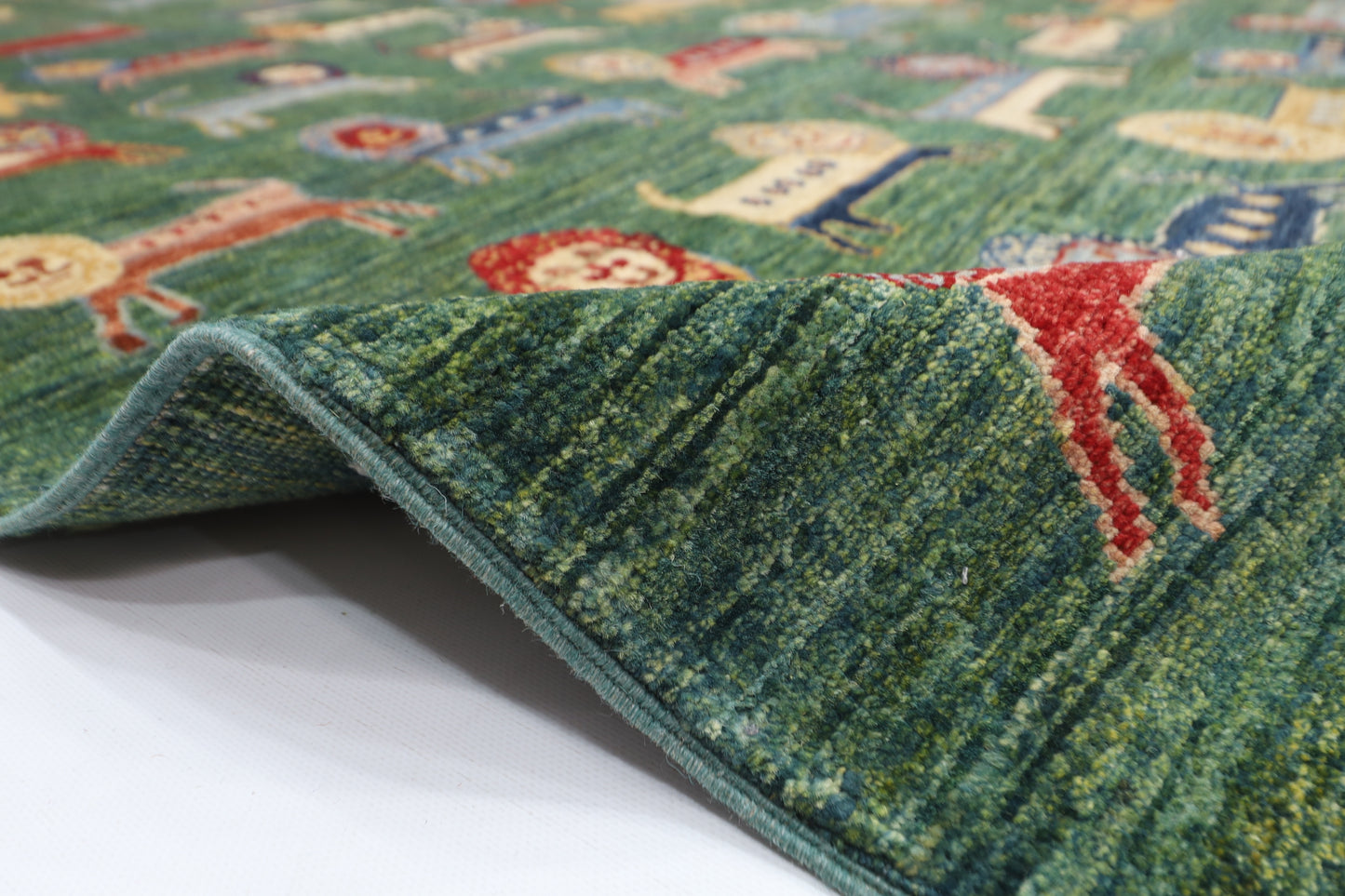 160 x 210 cm | Lion Green Oriental Area Rug Afghan Hand Knotted Veg Dye Wool carpet