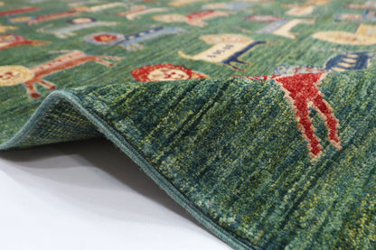 160 x 210 cm | Lion Green Oriental Area Rug Afghan Hand Knotted Veg Dye Wool carpet