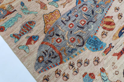 101 x 167 cm | Fish beige Oriental Afghan Hand Knotted Wool carpet