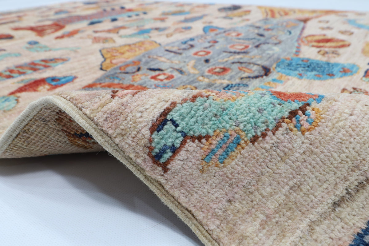 101 x 167 cm | Fish beige Oriental Afghan Hand Knotted Wool carpet