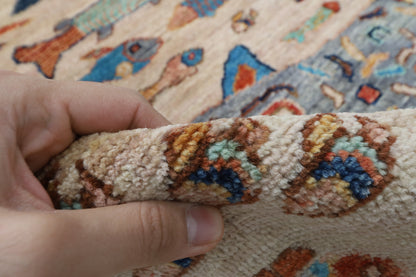 101 x 167 cm | Fish beige Oriental Afghan Hand Knotted Wool carpet