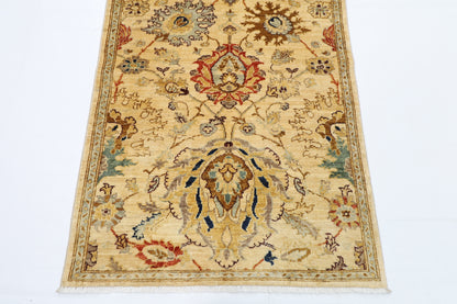 98 x 347 cm | Beige Afghan Tribal Hand Knotted Veg Dye Wool Runner