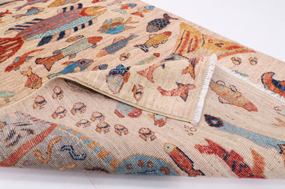 101 x 167 cm | Fish beige Oriental Afghan Hand Knotted Wool carpet
