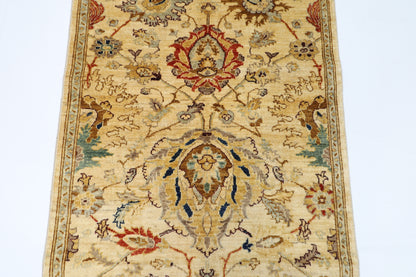 98 x 347 cm | Beige Afghan Tribal Hand Knotted Veg Dye Wool Runner
