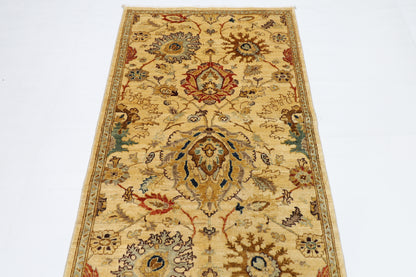 98 x 347 cm | Beige Afghan Tribal Hand Knotted Veg Dye Wool Runner