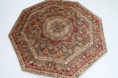 197 x 199 cm | Mamluk Brown Oriental Round Rug Afghan Hand Knotted Veg Dye Wool carpet