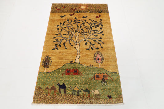 97 x 155 cm | Landscape Oriental Afghan Hand Knotted Wool carpet