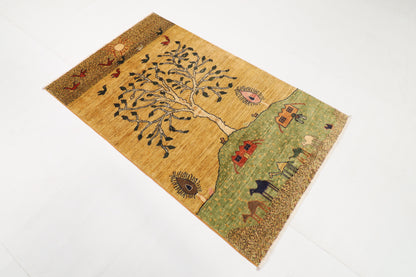 97 x 155 cm | Landscape Oriental Afghan Hand Knotted Wool carpet