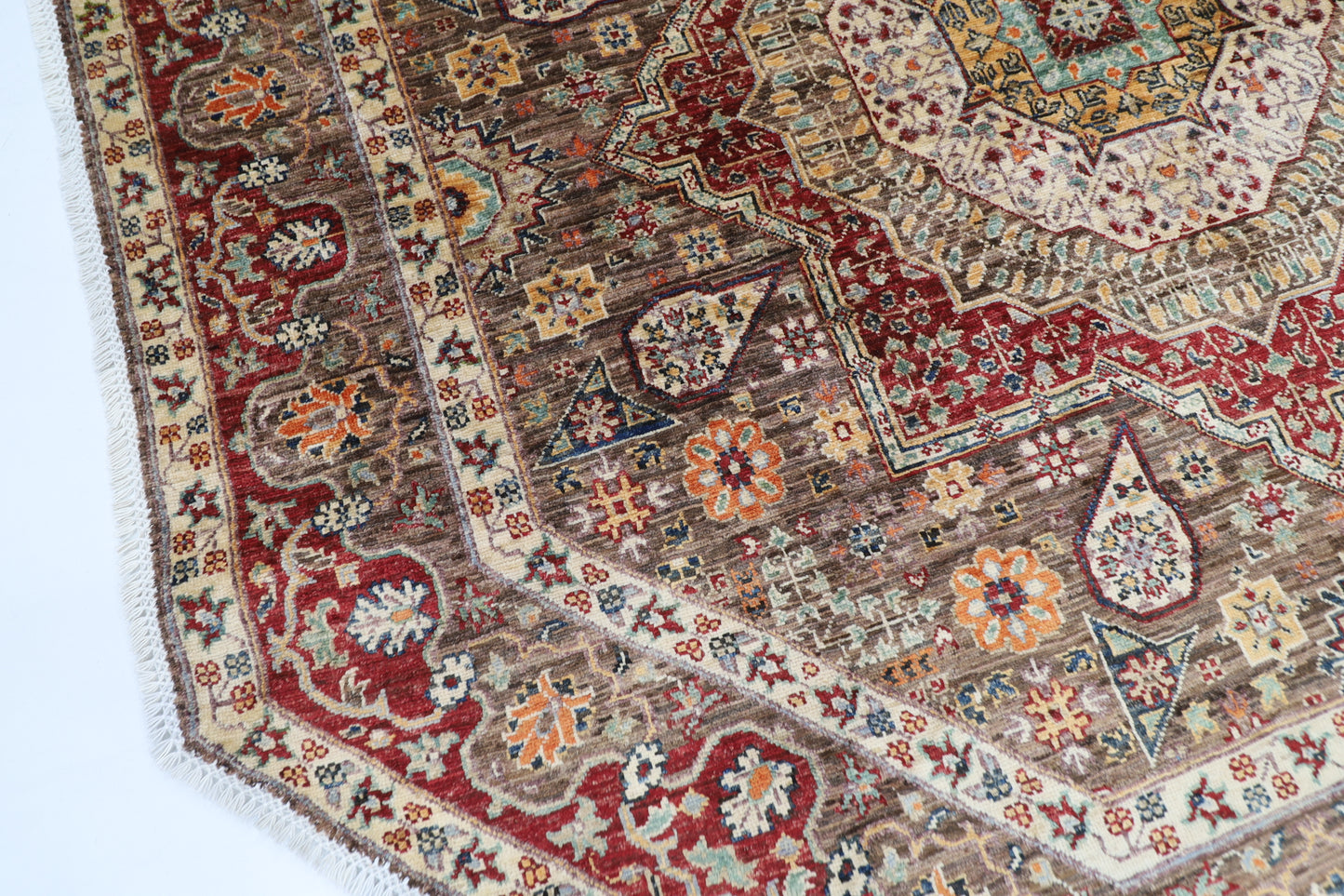 197 x 199 cm | Mamluk Brown Oriental Round Rug Afghan Hand Knotted Veg Dye Wool carpet