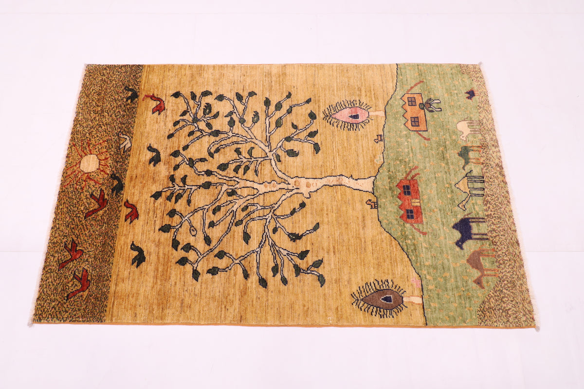 97 x 155 cm | Landscape Oriental Afghan Hand Knotted Wool carpet