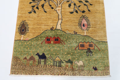 97 x 155 cm | Landscape Oriental Afghan Hand Knotted Wool carpet