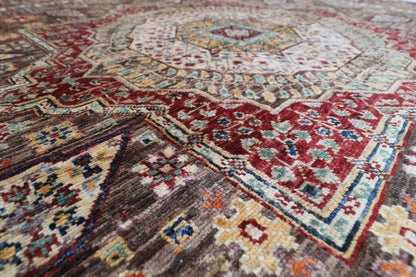 197 x 199 cm | Mamluk Brown Oriental Round Rug Afghan Hand Knotted Veg Dye Wool carpet