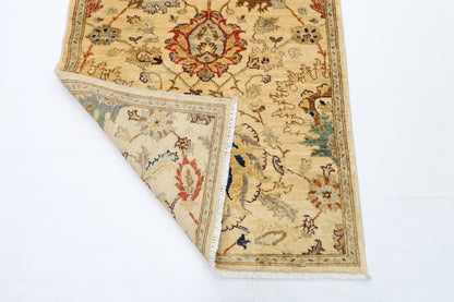 98 x 347 cm | Beige Afghan Tribal Hand Knotted Veg Dye Wool Runner