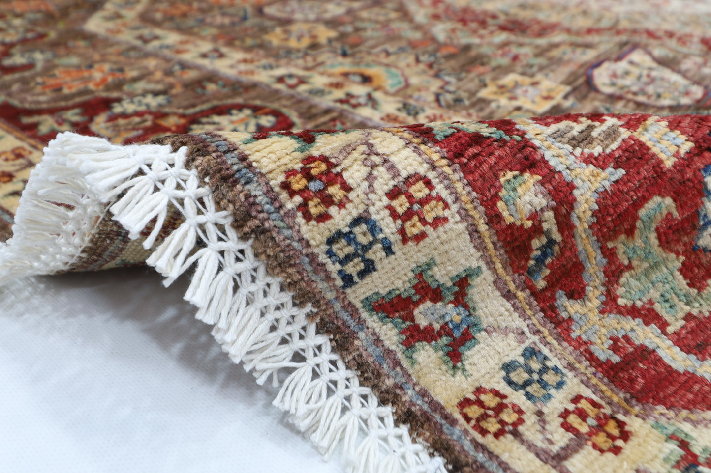 197 x 199 cm | Mamluk Brown Oriental Round Rug Afghan Hand Knotted Veg Dye Wool carpet