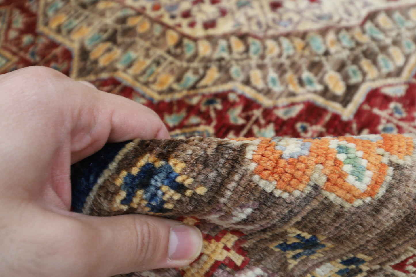 197 x 199 cm | Mamluk Brown Oriental Round Rug Afghan Hand Knotted Veg Dye Wool carpet