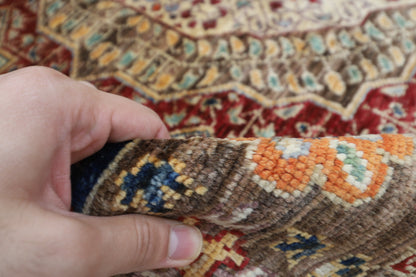 197 x 199 cm | Mamluk Brown Oriental Round Rug Afghan Hand Knotted Veg Dye Wool carpet