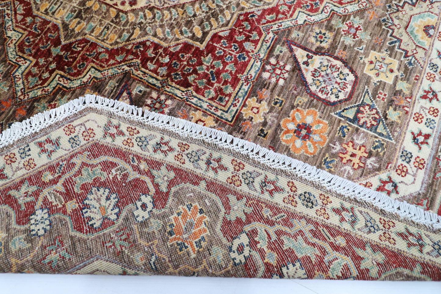197 x 199 cm | Mamluk Brown Oriental Round Rug Afghan Hand Knotted Veg Dye Wool carpet