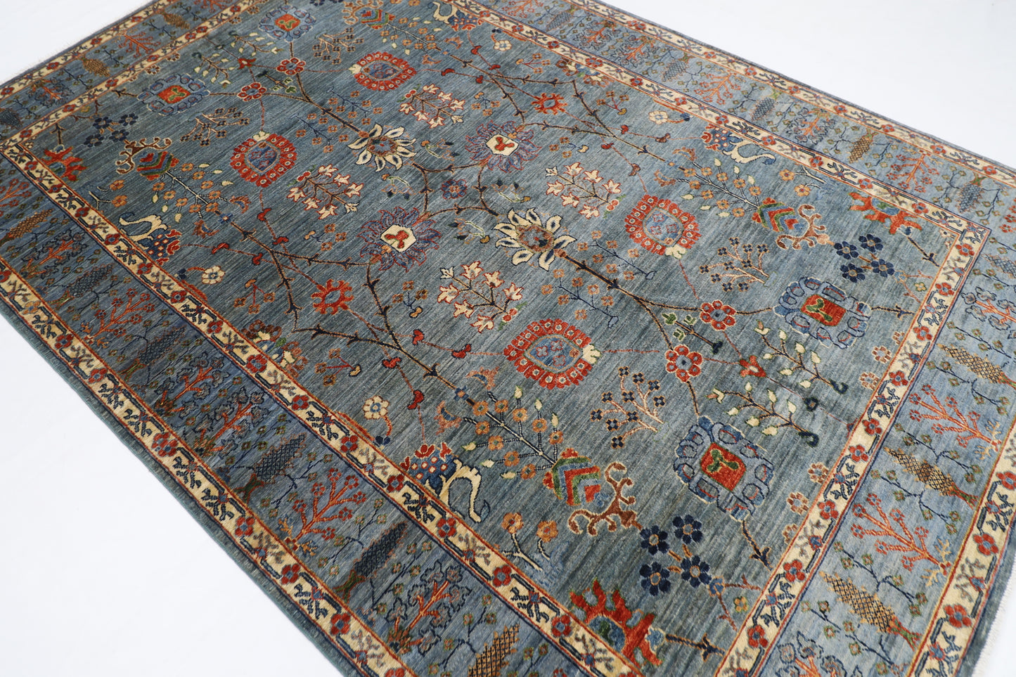 203 x 303 cm | Sultani Gray Oriental Area Rug Afghan Hand Knotted Veg Dye Wool carpet