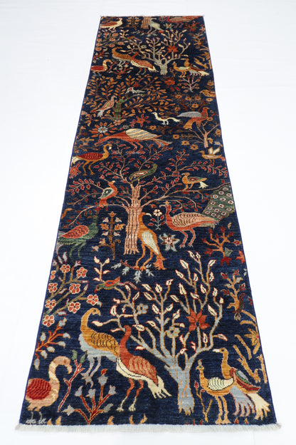 88 x 290 cm | Birds Afghan Tribal Hand Knotted Veg Dye Wool Runner